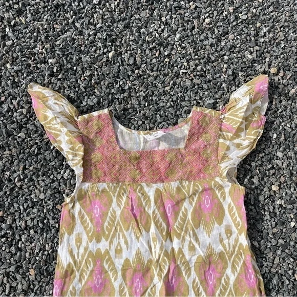 🥒 Nimo With Love Anthropologie Bouganvilla Linen Natural Print Mini Dress XS - Picture 7 of 10